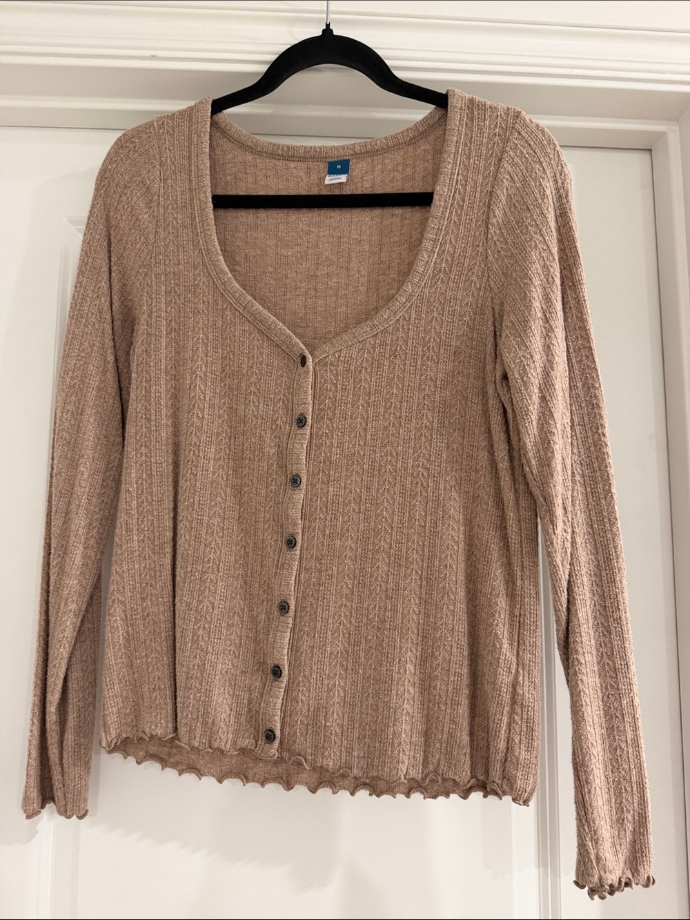 Ribbed Button-Up Top in Taupe